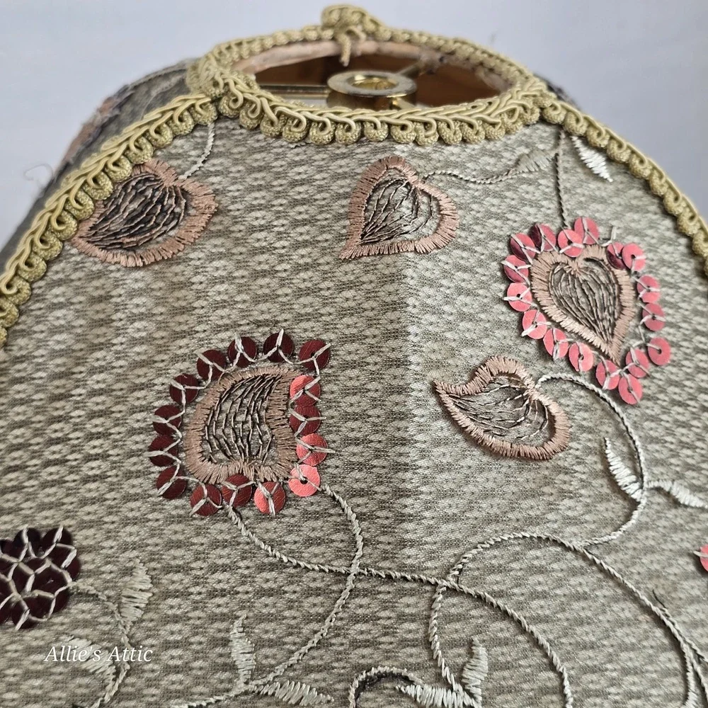 Victorian‎ Style Lamp Shade Beaded Tassels Black Pink Gold Floral Flowers 13x7